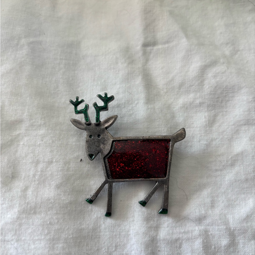 Festive Reindeer brooch with Red and Green Accents